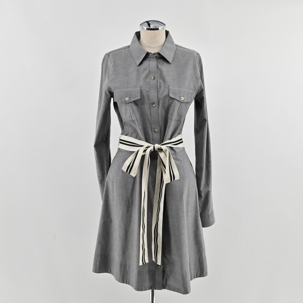 Trovata Donosita Shirtdress Womens Size L Gray Cotton Belted Utility Mini Dress